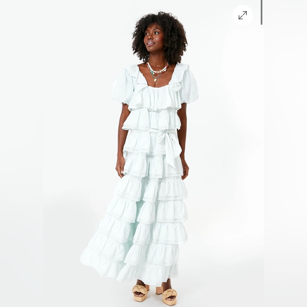 Tuckernuck Innika Choo bit of blue puff sleeve tier frill maxi dress
